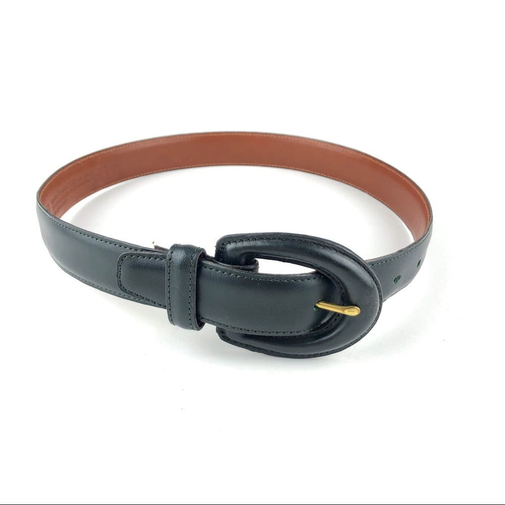 Coach Black Leather Belt with Brown Interior and Gold Buckle